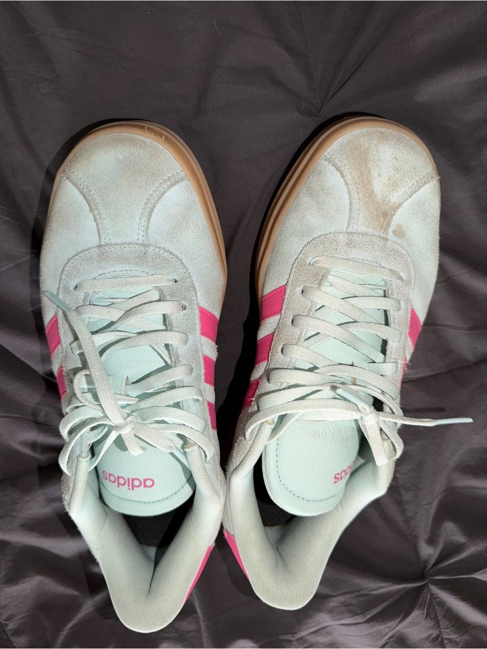 adidas Women’s Mint Green Sneakers with Pink Stripes